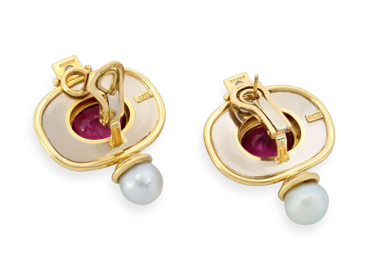 Elizabeth Gage Rubellite Tourmaline Earrings in 18K Gold