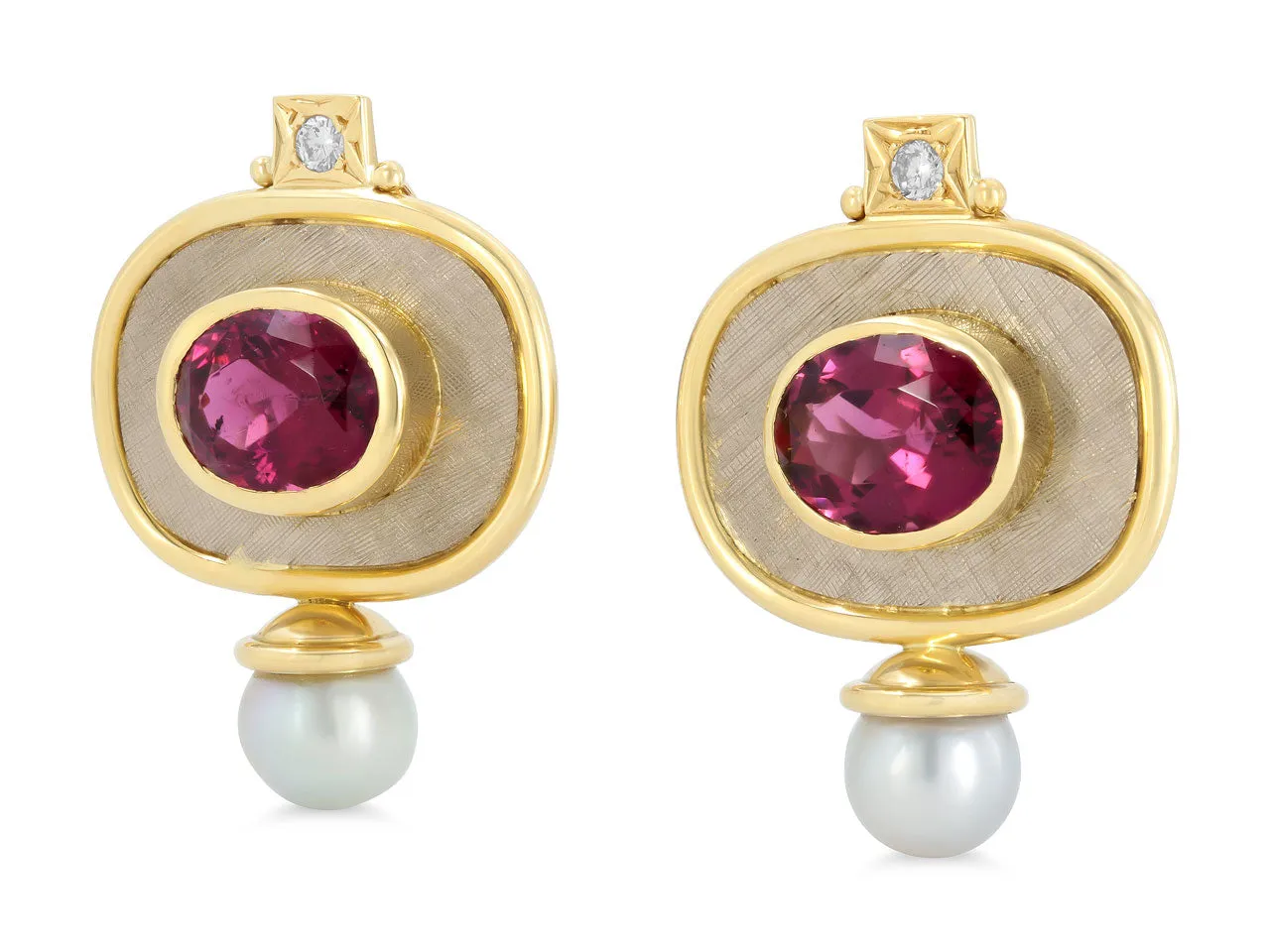 Elizabeth Gage Rubellite Tourmaline Earrings in 18K Gold