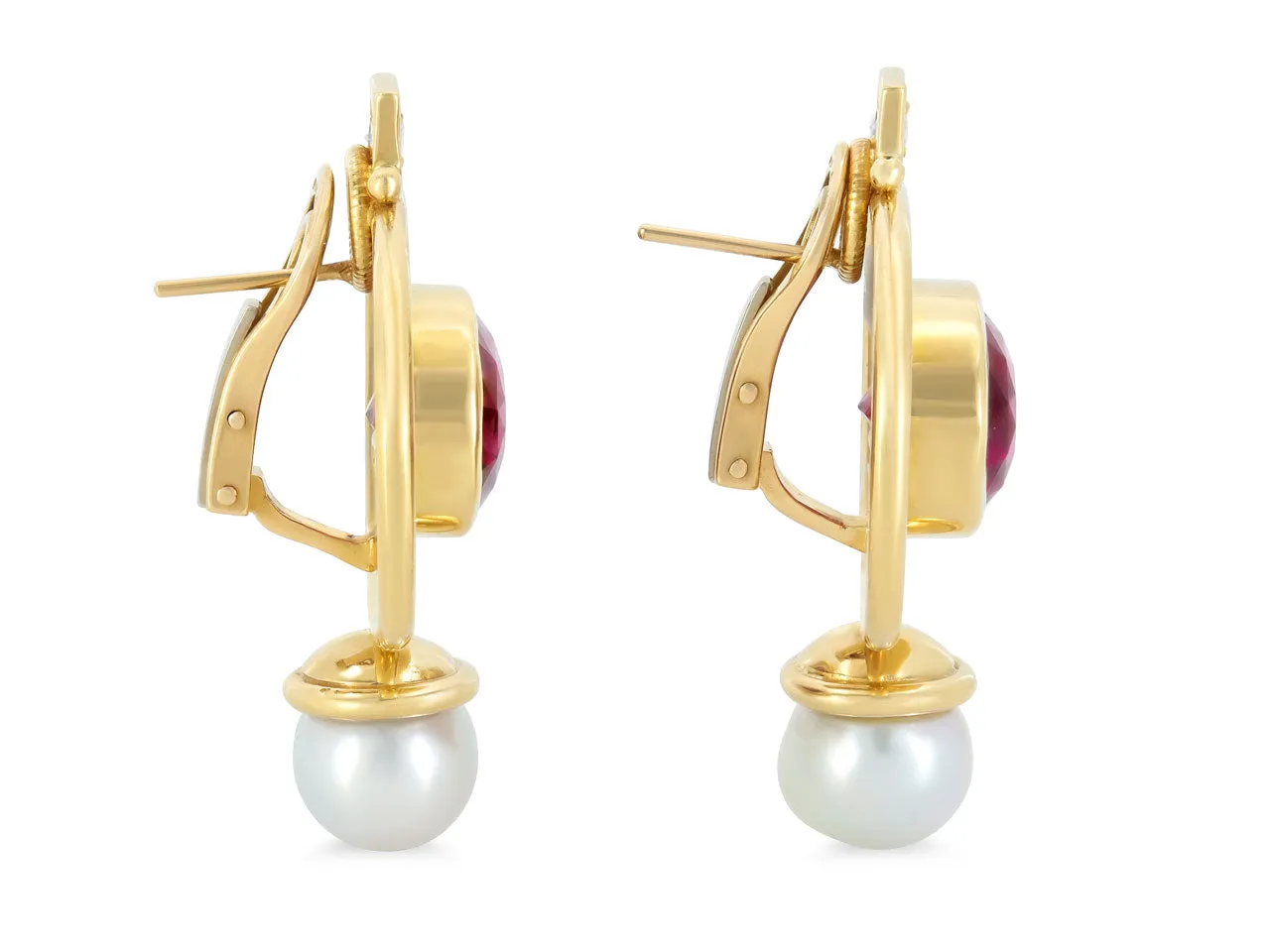 Elizabeth Gage Rubellite Tourmaline Earrings in 18K Gold