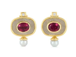 Elizabeth Gage Rubellite Tourmaline Earrings in 18K Gold