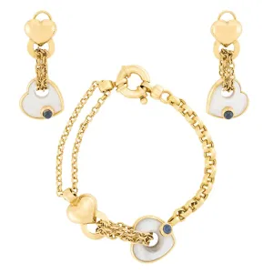 Estate 18k Mother of Pearl and Sapphire Earring and Bracelet Set