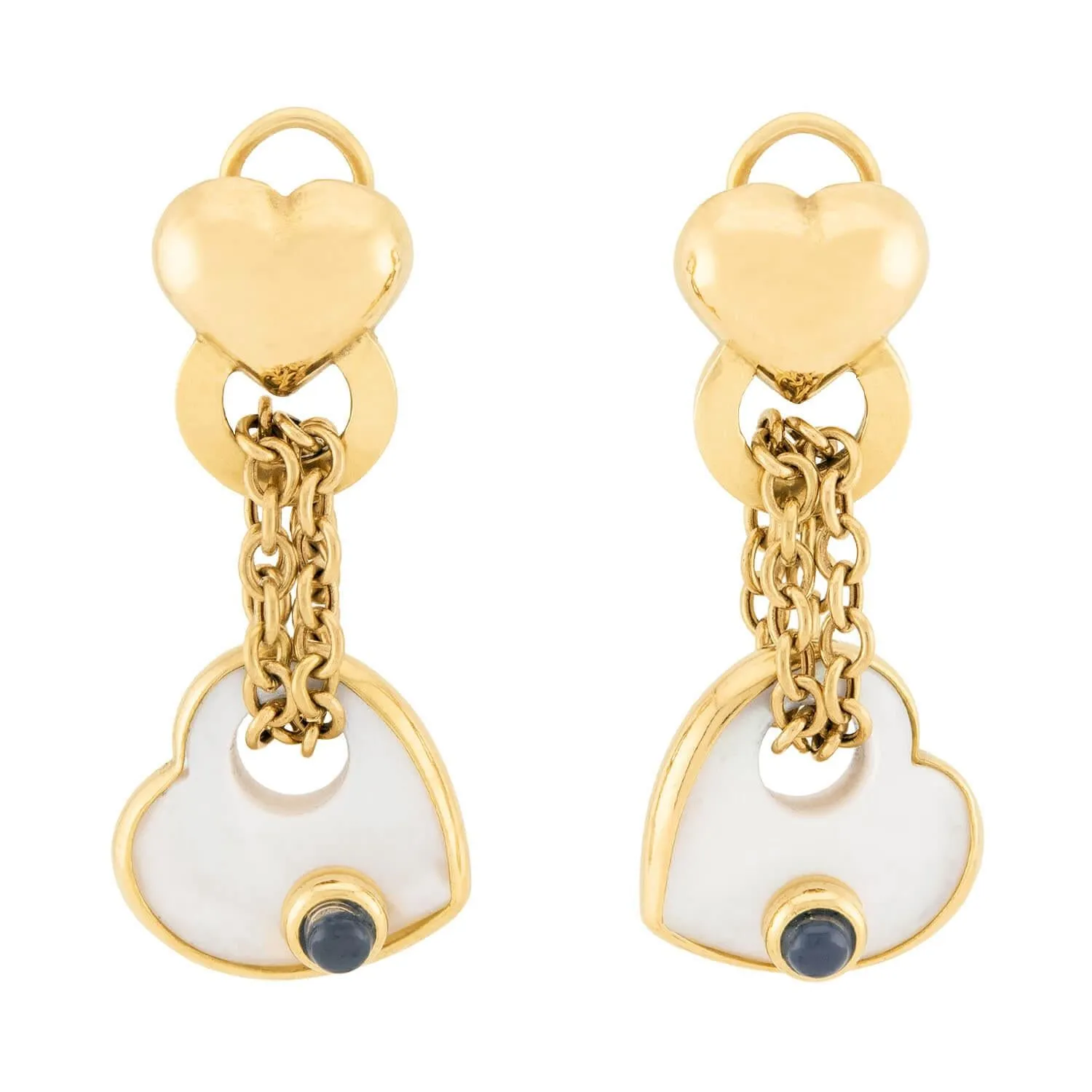 Estate 18k Mother of Pearl and Sapphire Earring and Bracelet Set