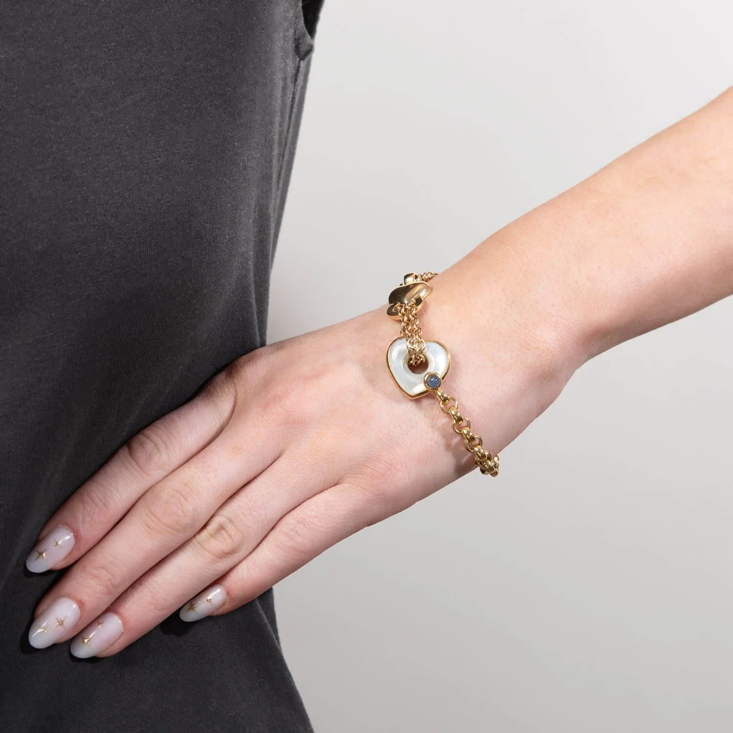 Estate 18k Mother of Pearl and Sapphire Earring and Bracelet Set