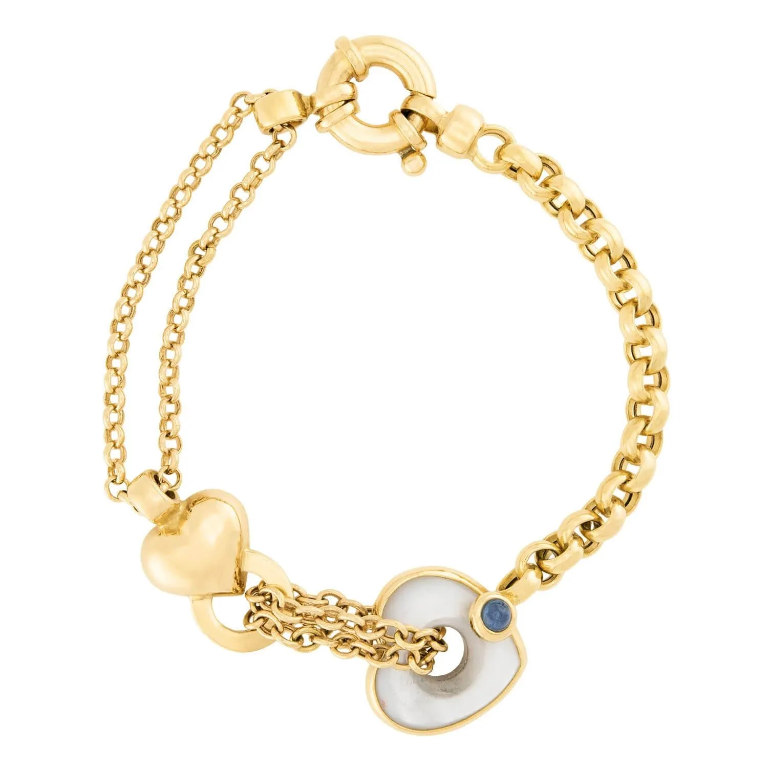 Estate 18k Mother of Pearl and Sapphire Earring and Bracelet Set
