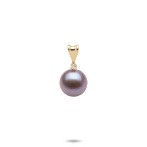 Lilac Freshwater Pearl Pendant in Gold with Diamond - 9-10mm