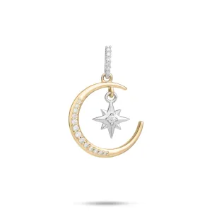 Moon & Star Mermaid Pendant in Two Tone Gold with Diamonds - 19.5mm