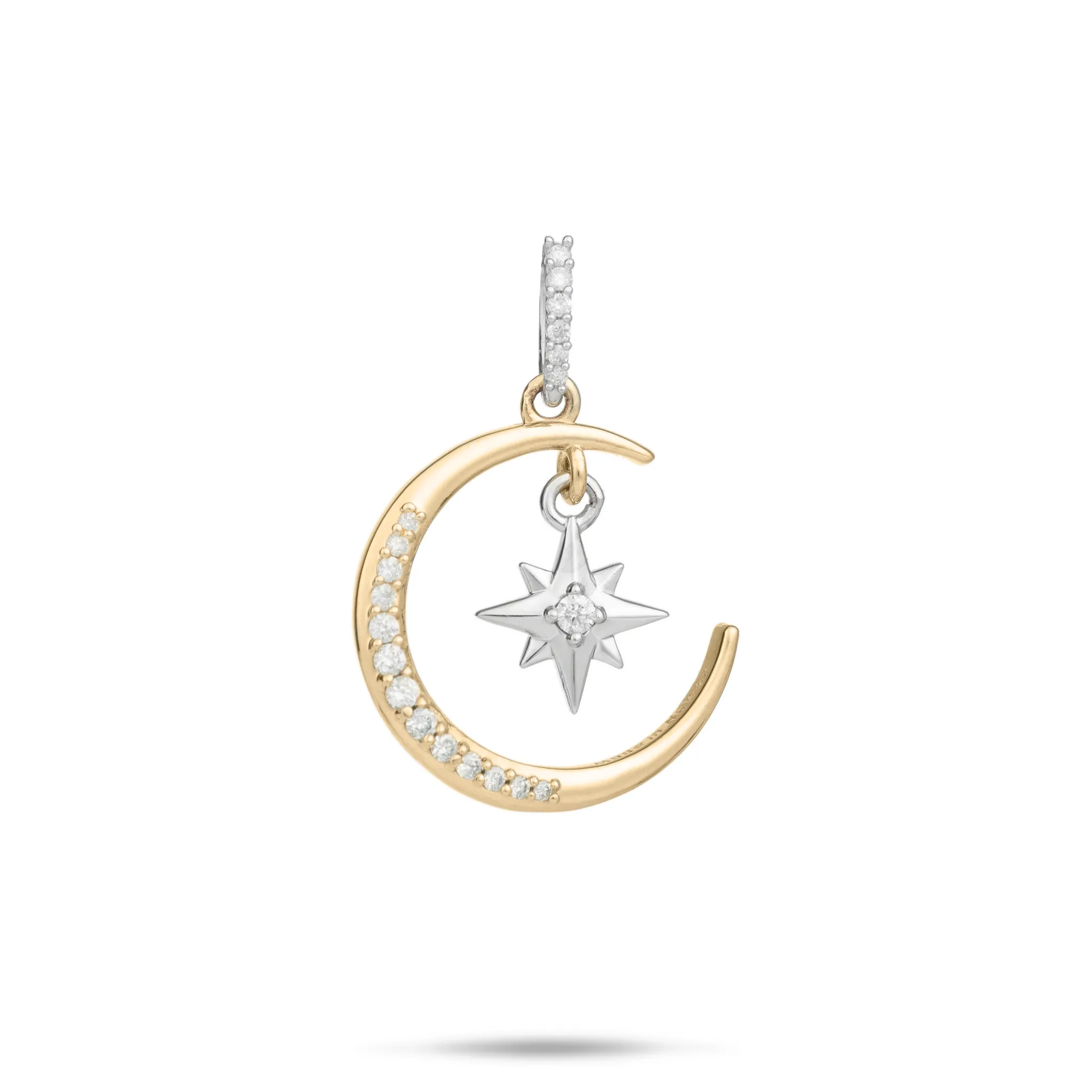 Moon & Star Mermaid Pendant in Two Tone Gold with Diamonds - 19.5mm