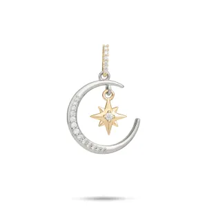 Moon & Star Mermaid Pendant in Two Tone Gold with Diamonds - 19.5mm