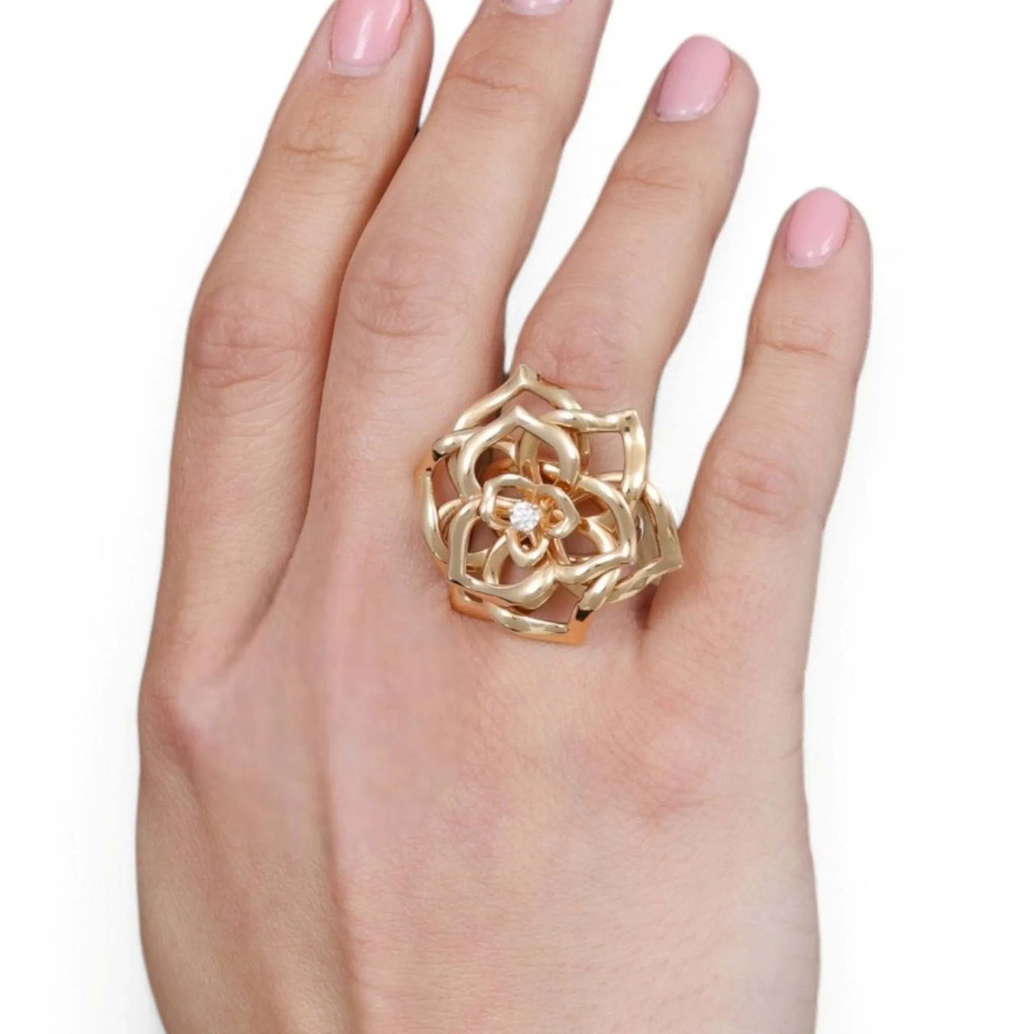 Piaget Post-1980s 18KT Yellow Gold Diamond Flower Ring