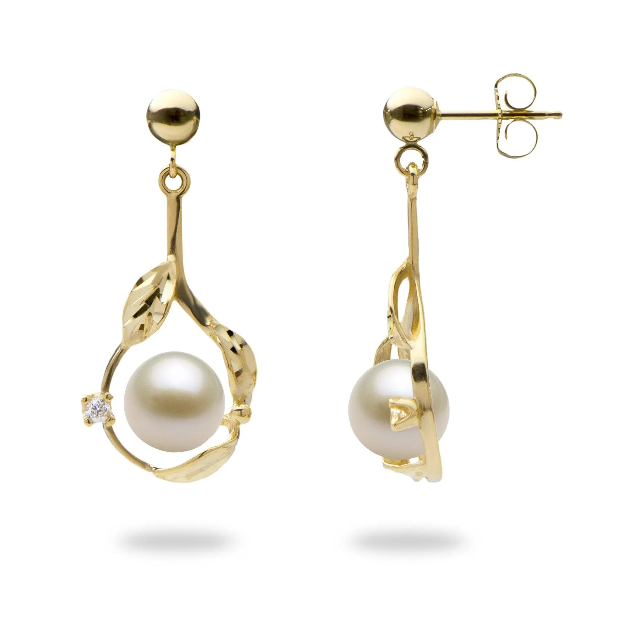 Pick A Pearl Maile Earrings in Gold with Diamonds