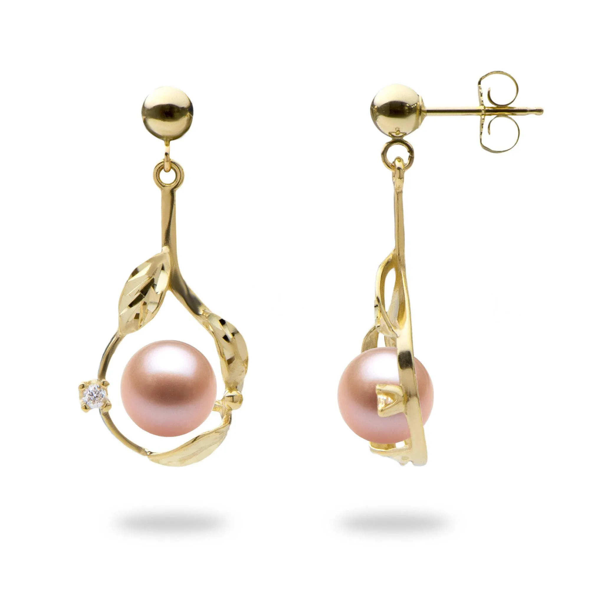 Pick A Pearl Maile Earrings in Gold with Diamonds