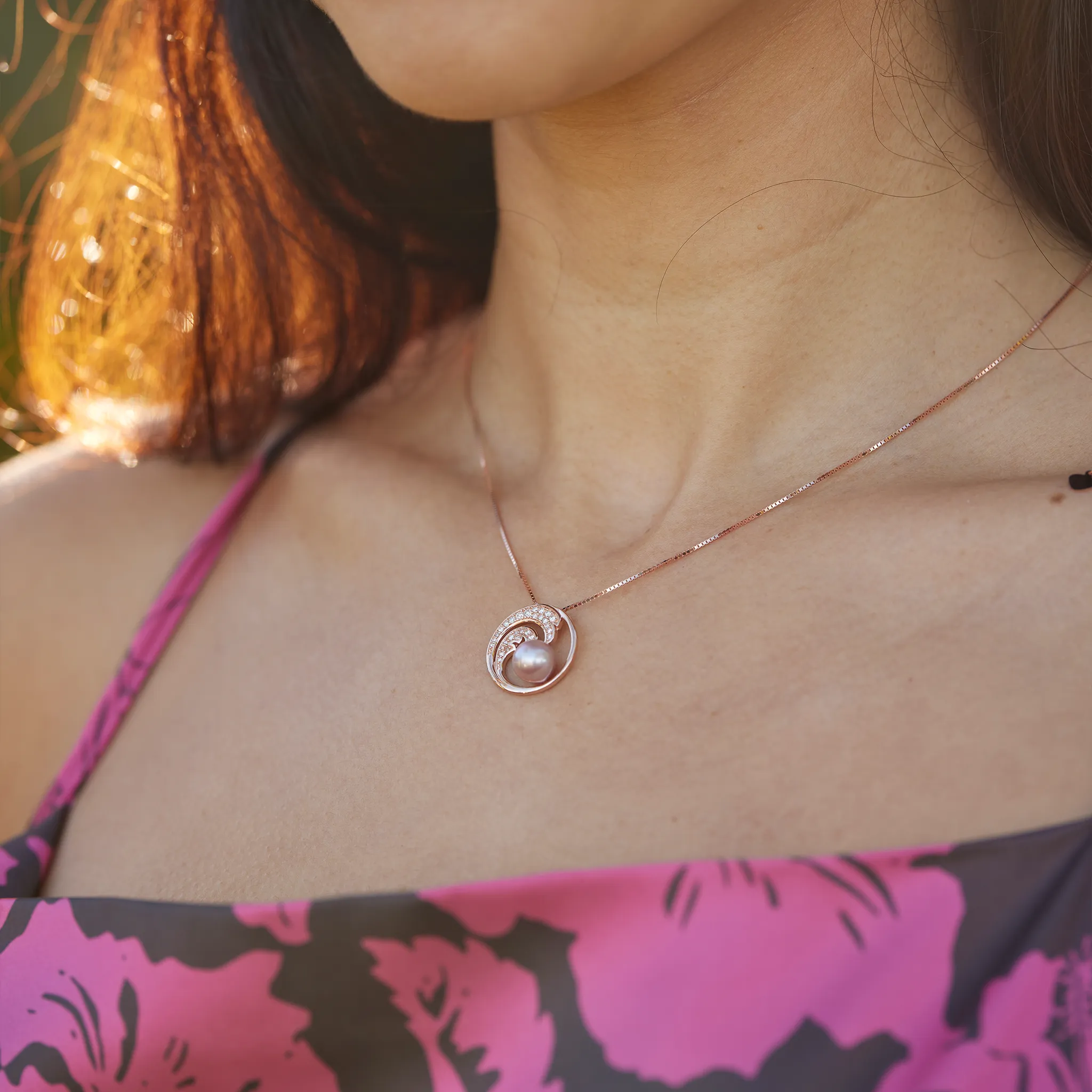 Pick A Pearl Nalu Pendant in Rose Gold with Diamonds - 18mm