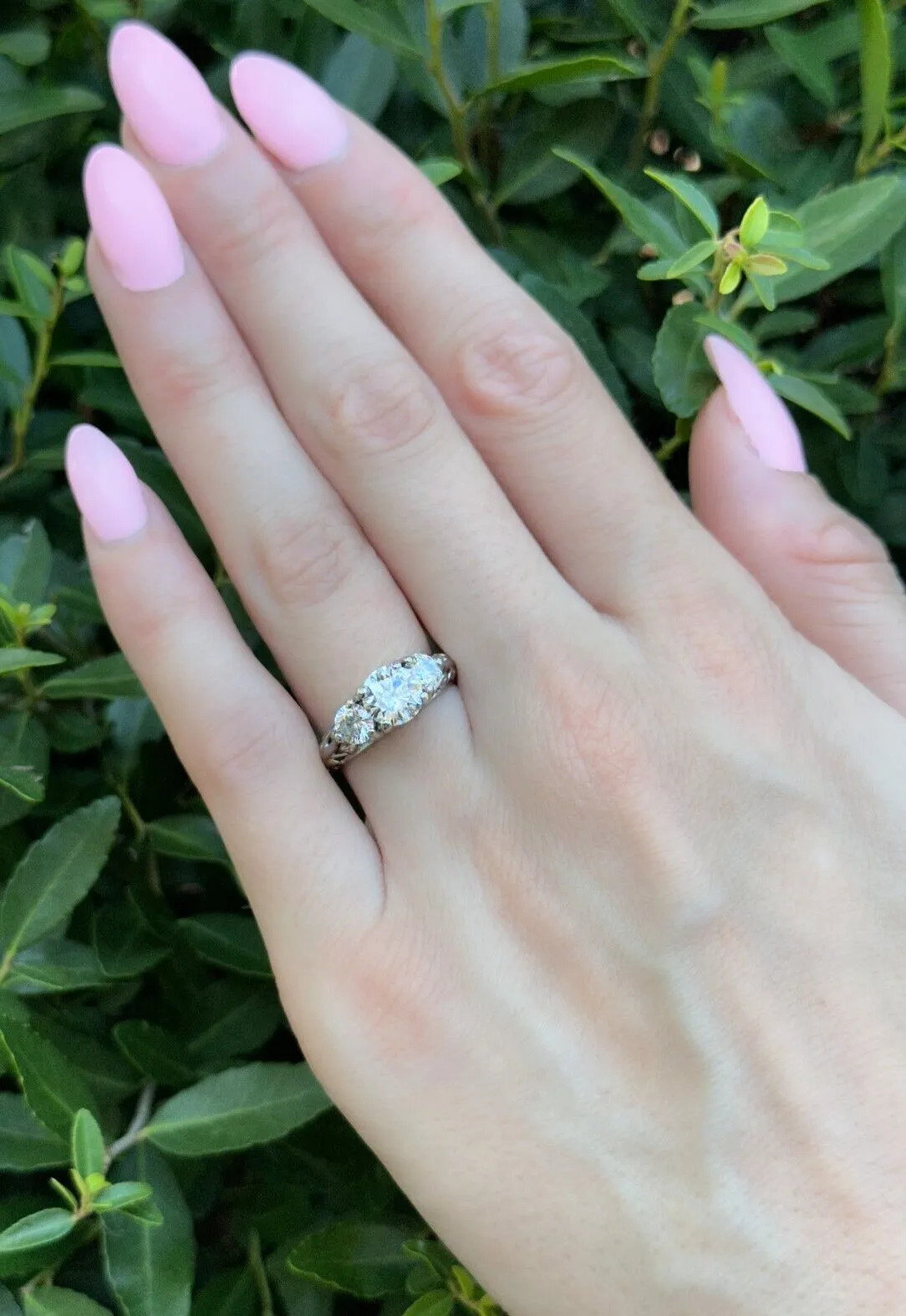 Platinum 3-Stone 1.8 ct Natural Diamond Engagement Ring Size 5.25 Vintage RG4351