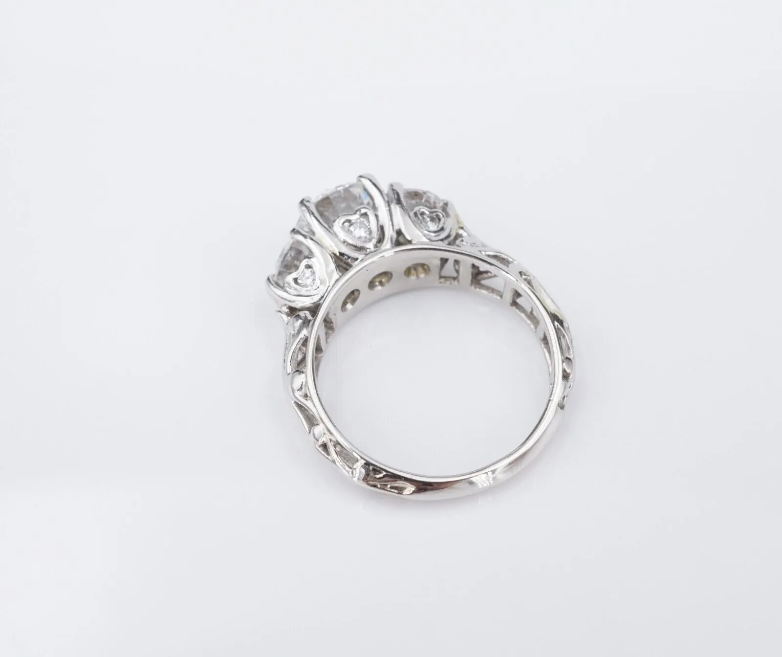 Platinum 3-Stone 1.8 ct Natural Diamond Engagement Ring Size 5.25 Vintage RG4351
