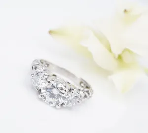 Platinum 3-Stone 1.8 ct Natural Diamond Engagement Ring Size 5.25 Vintage RG4351