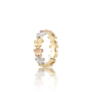 Plumeria Ring in Tri Color Gold with Diamonds - 5mm