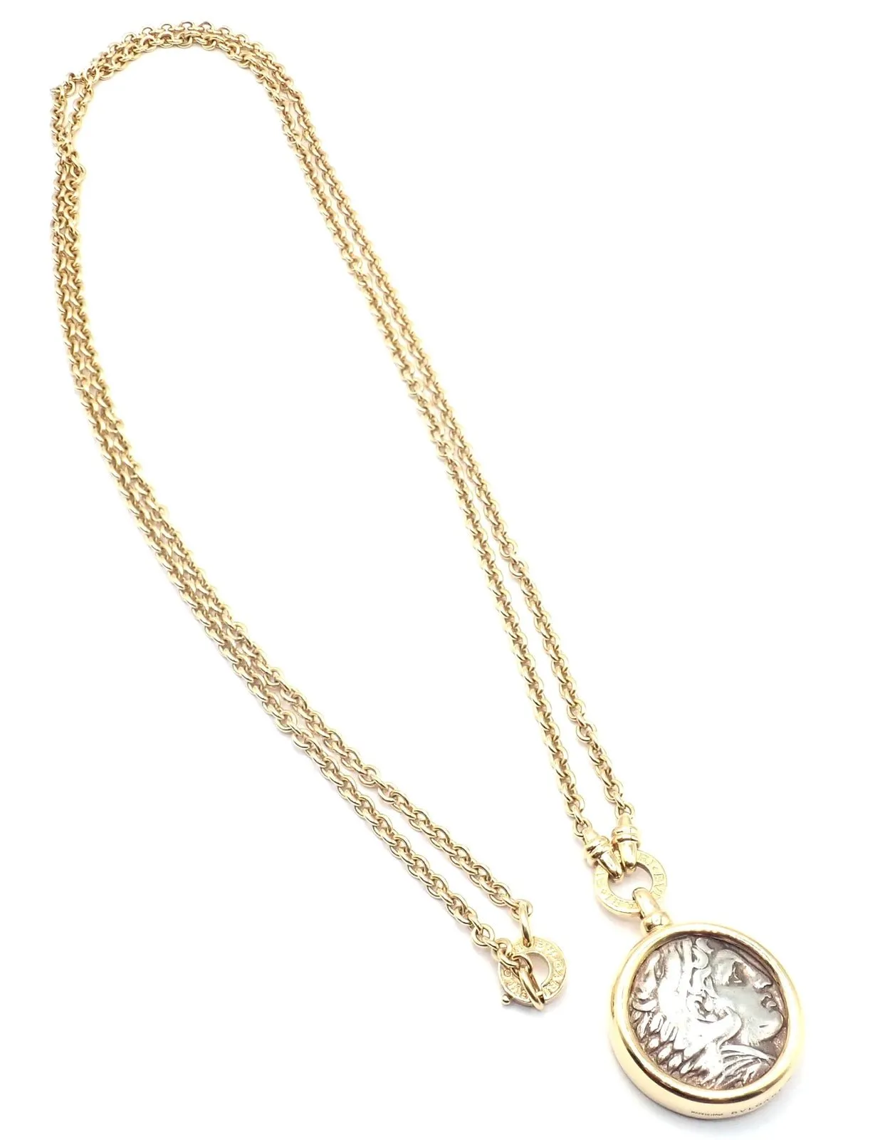Rare! Bvlgari Bulgari 18k Yellow Gold Antique Coin Monete 38" Long Link Necklace