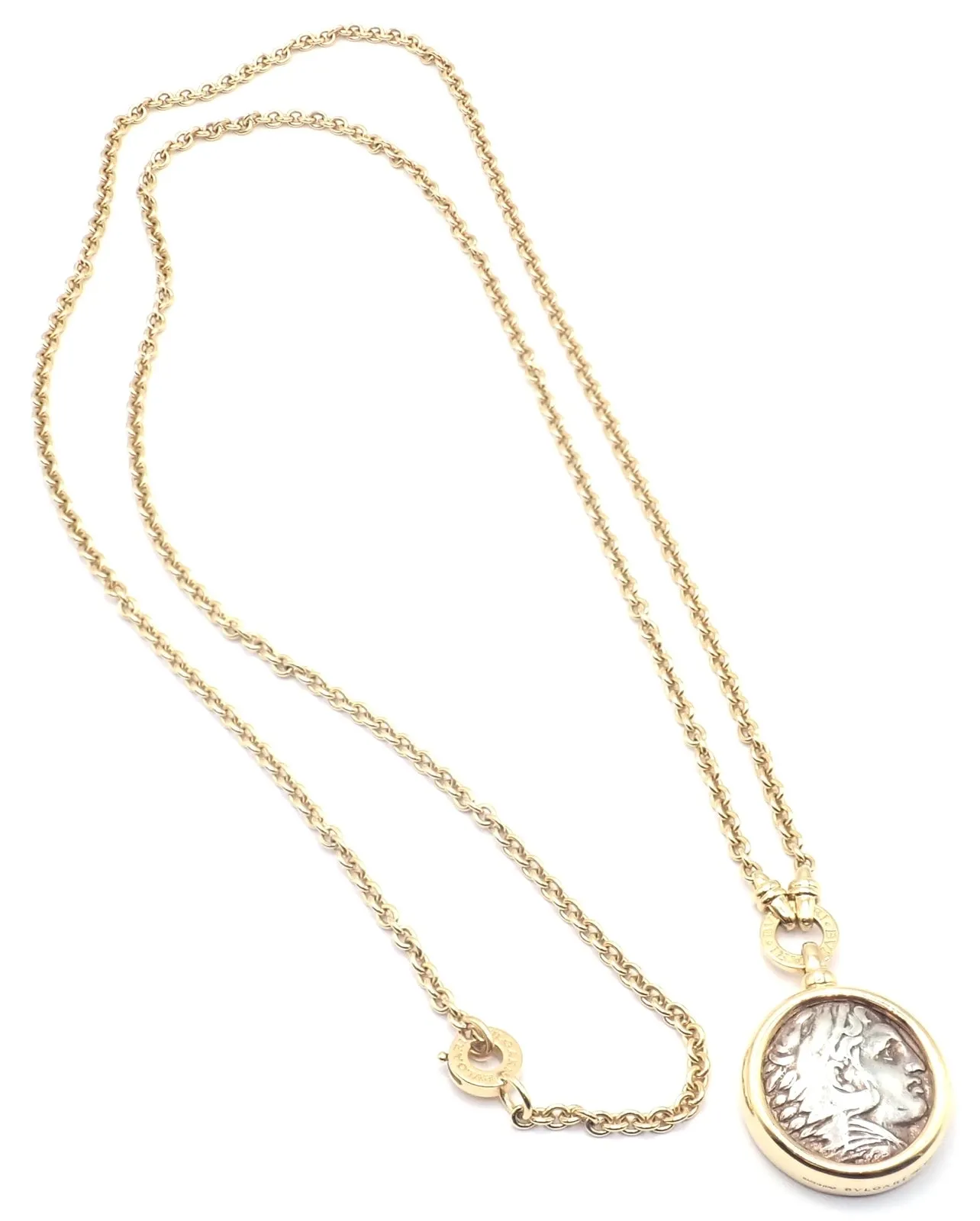 Rare! Bvlgari Bulgari 18k Yellow Gold Antique Coin Monete 38" Long Link Necklace