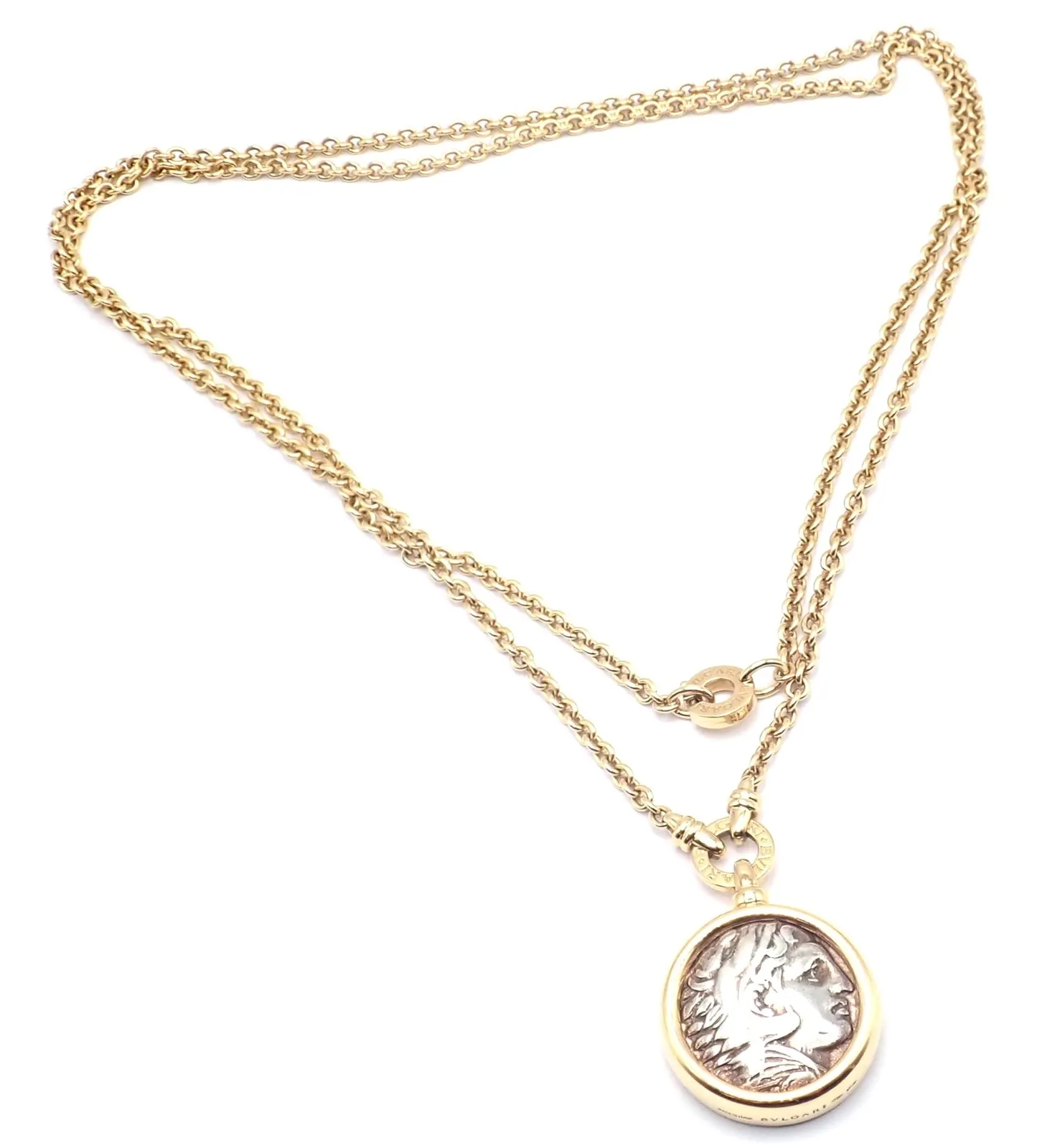 Rare! Bvlgari Bulgari 18k Yellow Gold Antique Coin Monete 38" Long Link Necklace