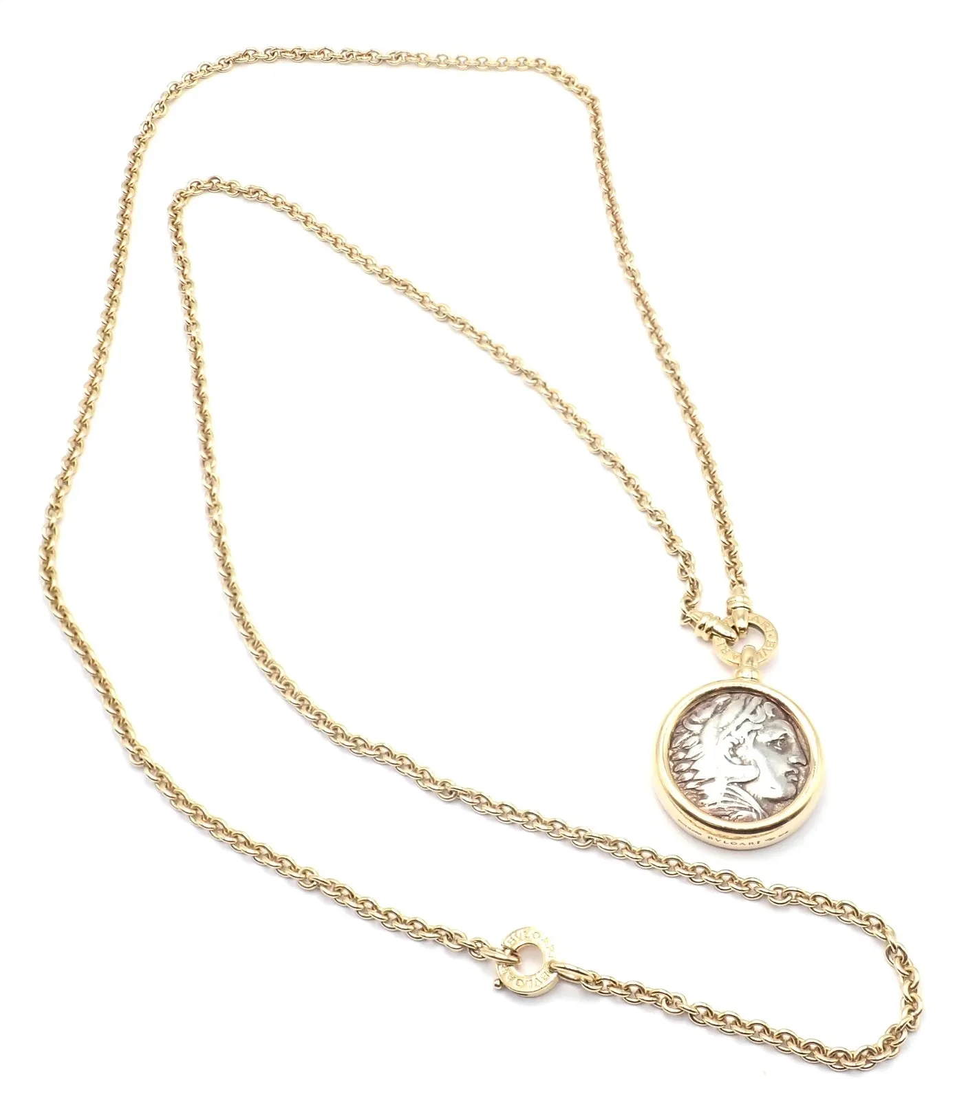 Rare! Bvlgari Bulgari 18k Yellow Gold Antique Coin Monete 38" Long Link Necklace