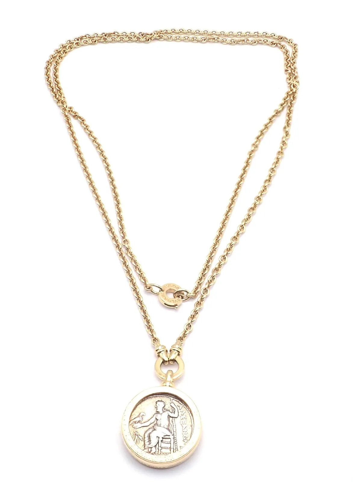 Rare! Bvlgari Bulgari 18k Yellow Gold Antique Coin Monete 38" Long Link Necklace