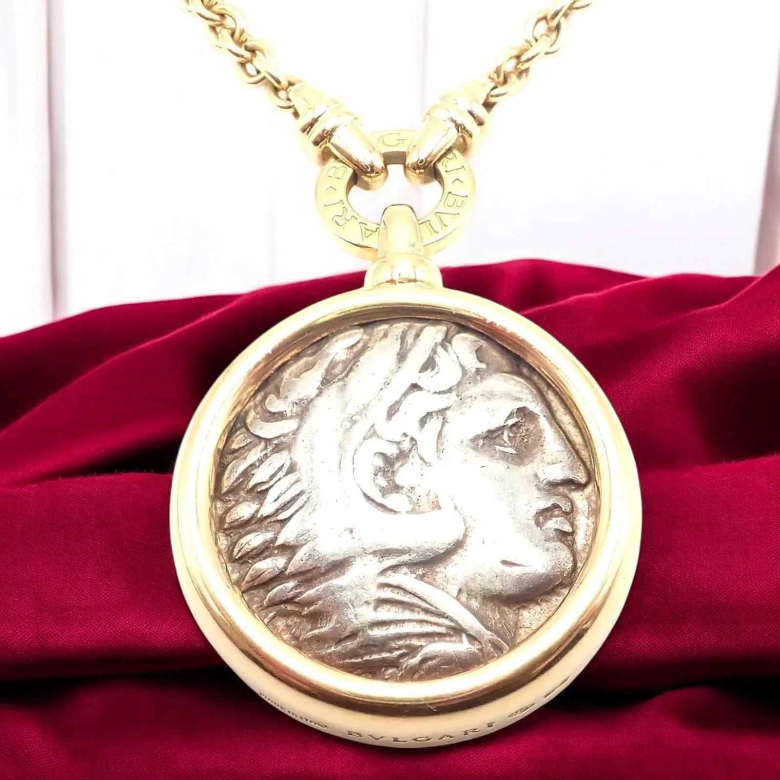 Rare! Bvlgari Bulgari 18k Yellow Gold Antique Coin Monete 38" Long Link Necklace