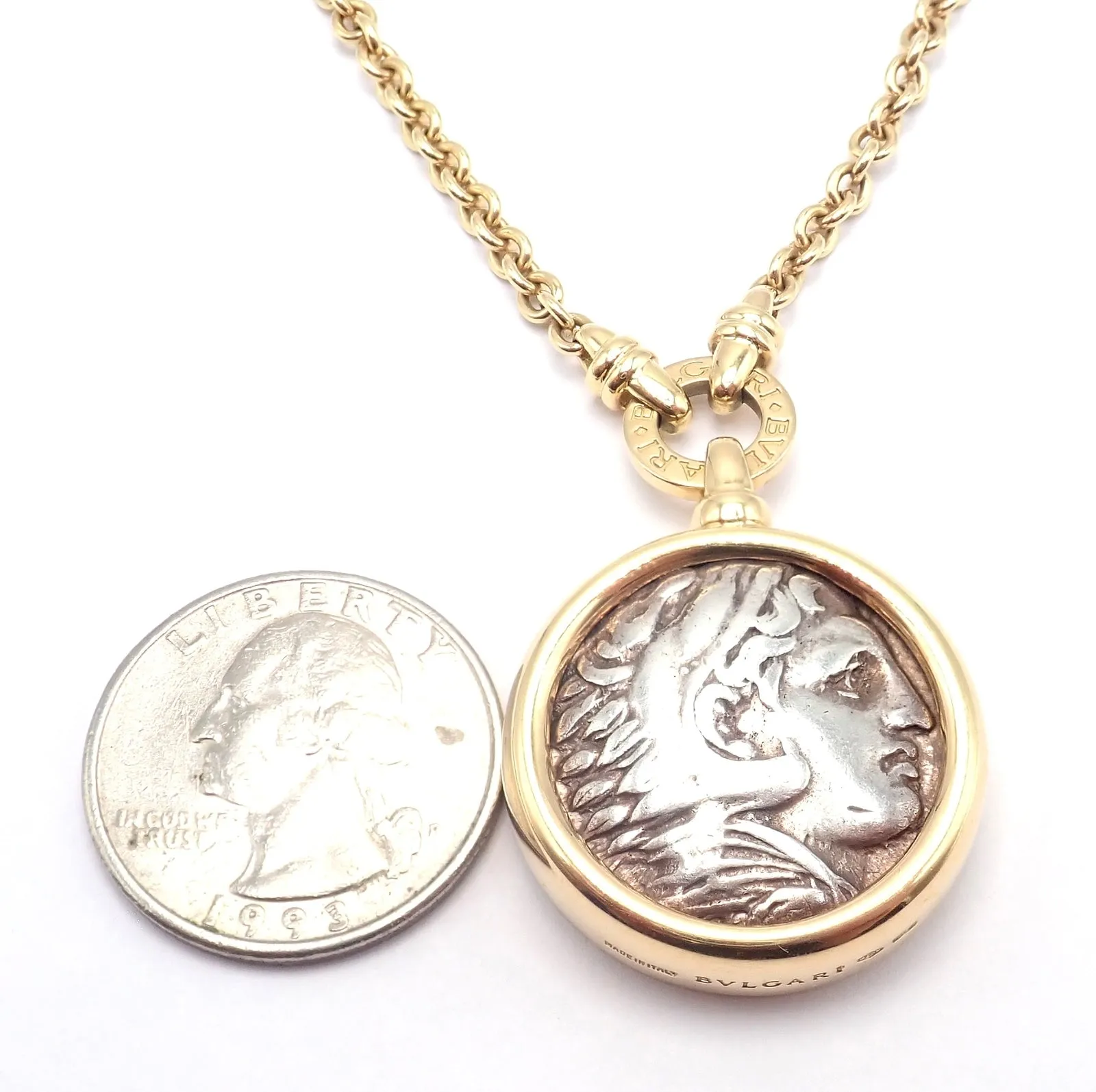 Rare! Bvlgari Bulgari 18k Yellow Gold Antique Coin Monete 38" Long Link Necklace