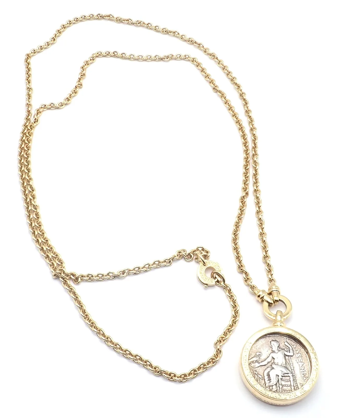 Rare! Bvlgari Bulgari 18k Yellow Gold Antique Coin Monete 38" Long Link Necklace