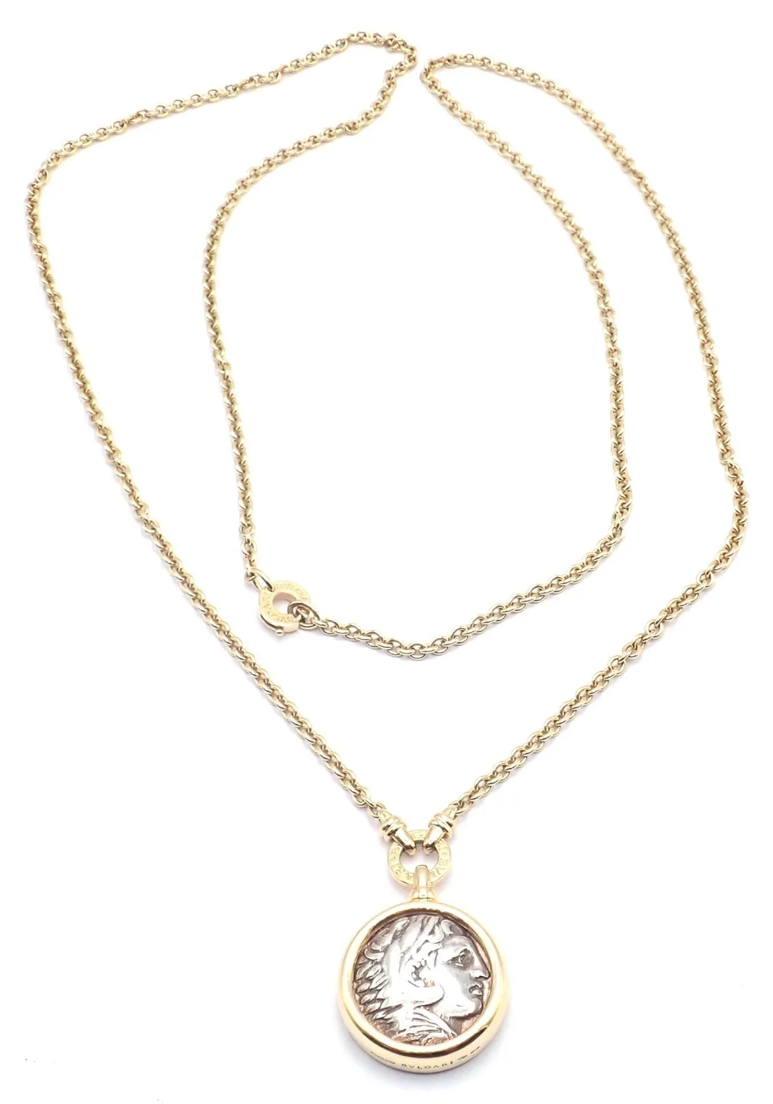 Rare! Bvlgari Bulgari 18k Yellow Gold Antique Coin Monete 38" Long Link Necklace