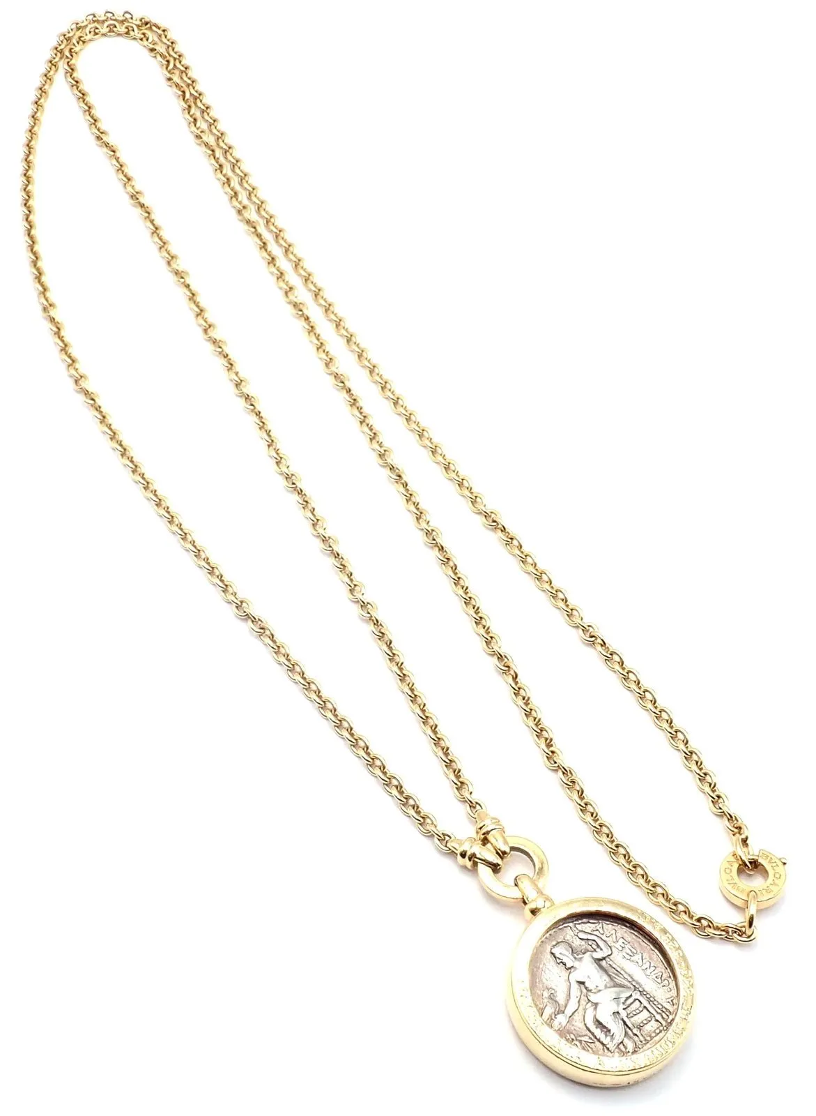 Rare! Bvlgari Bulgari 18k Yellow Gold Antique Coin Monete 38" Long Link Necklace