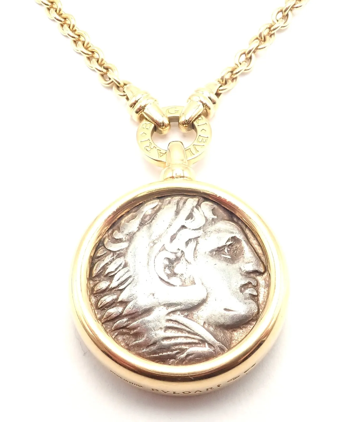 Rare! Bvlgari Bulgari 18k Yellow Gold Antique Coin Monete 38" Long Link Necklace