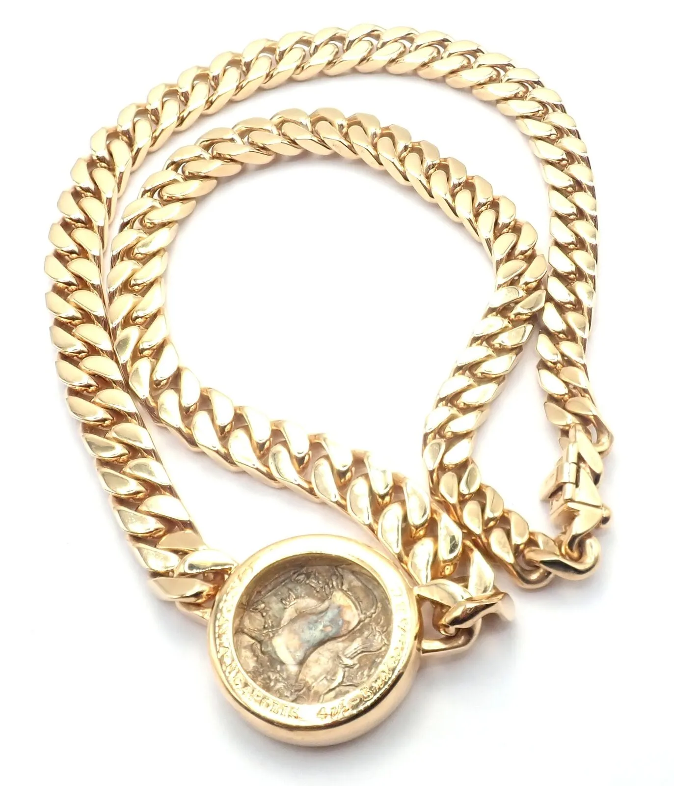 Rare! Bvlgari Bulgari 18k Yellow Gold Antique Coin Monete Link Necklace