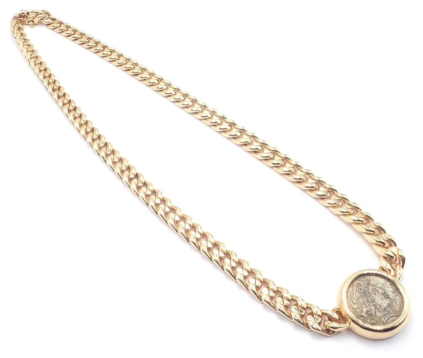 Rare! Bvlgari Bulgari 18k Yellow Gold Antique Coin Monete Link Necklace