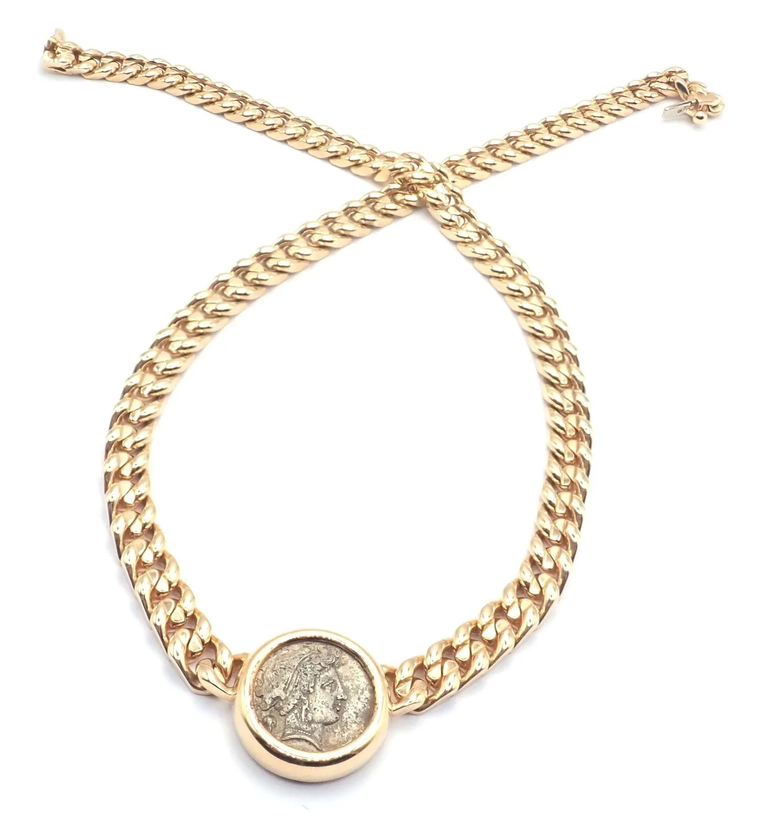 Rare! Bvlgari Bulgari 18k Yellow Gold Antique Coin Monete Link Necklace