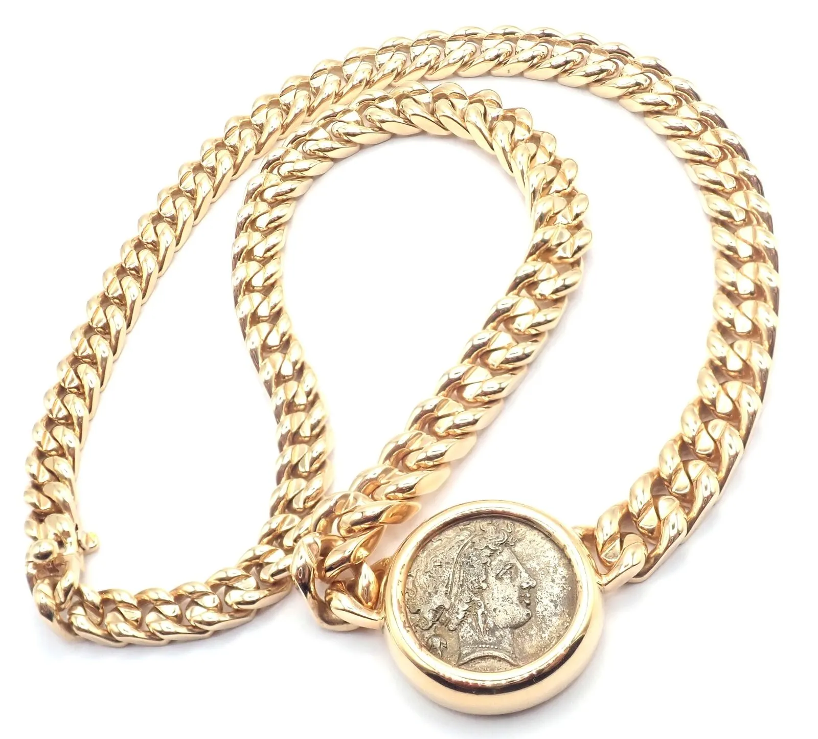 Rare! Bvlgari Bulgari 18k Yellow Gold Antique Coin Monete Link Necklace