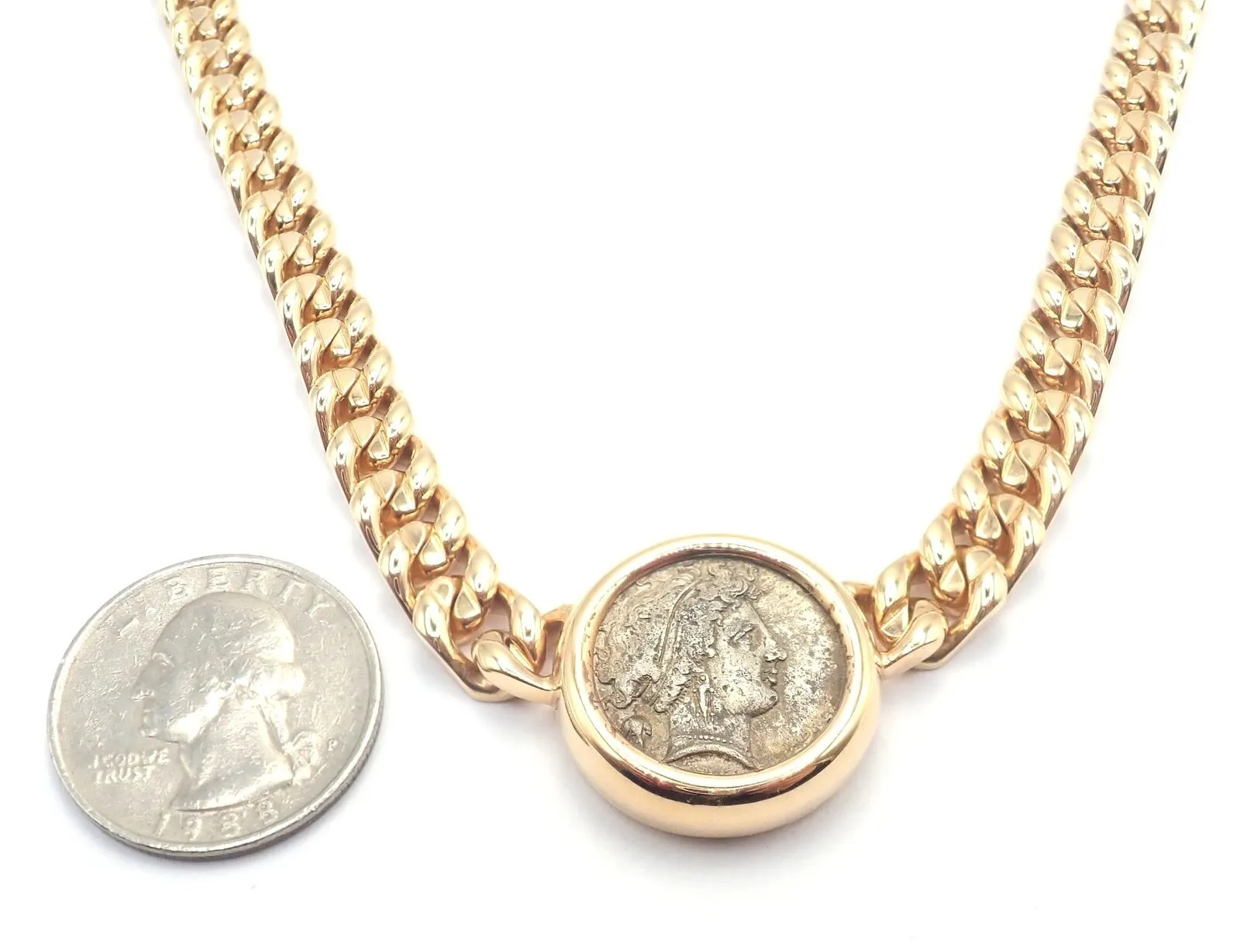 Rare! Bvlgari Bulgari 18k Yellow Gold Antique Coin Monete Link Necklace