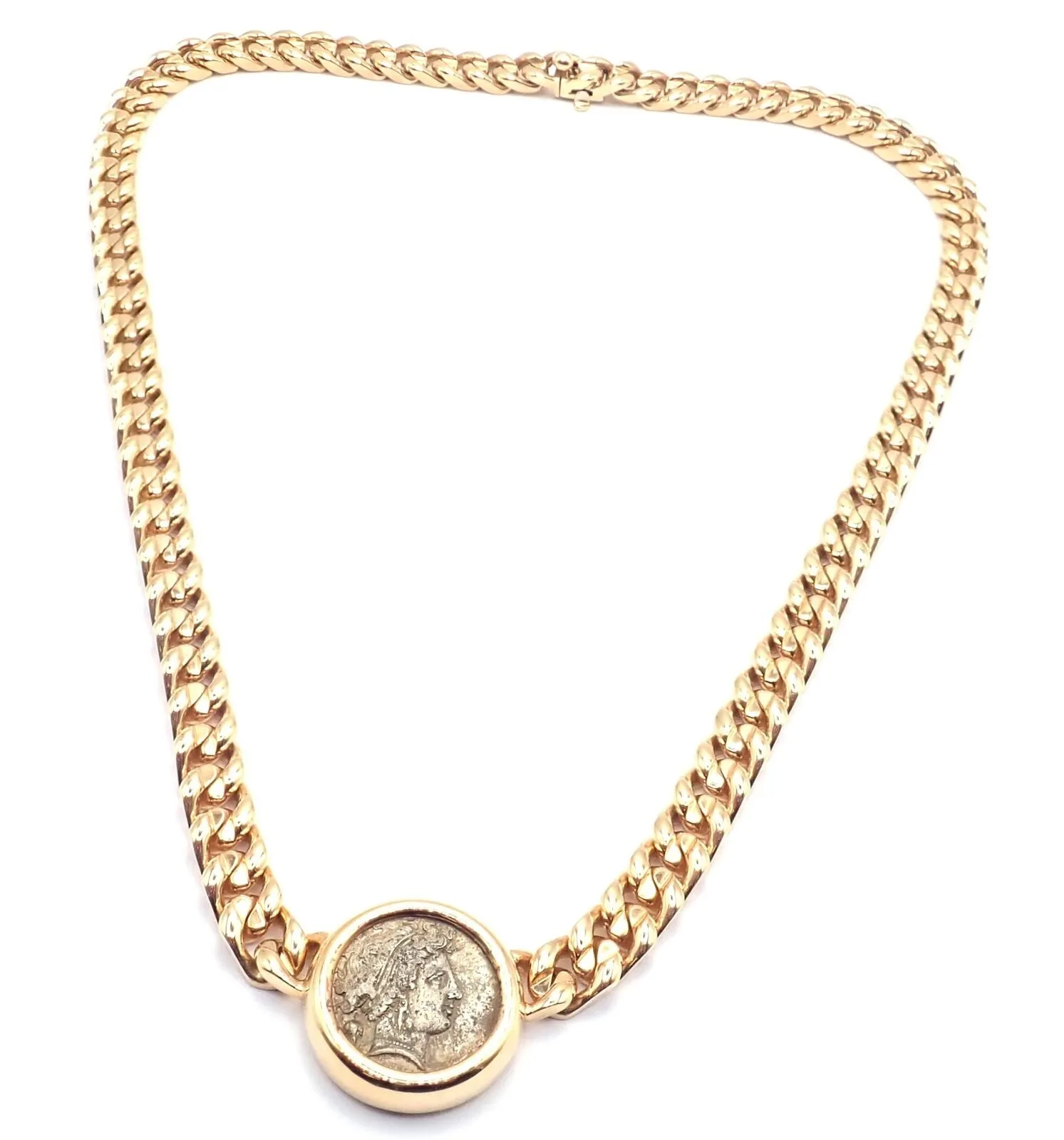 Rare! Bvlgari Bulgari 18k Yellow Gold Antique Coin Monete Link Necklace
