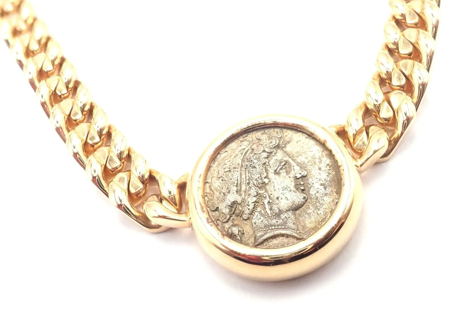 Rare! Bvlgari Bulgari 18k Yellow Gold Antique Coin Monete Link Necklace