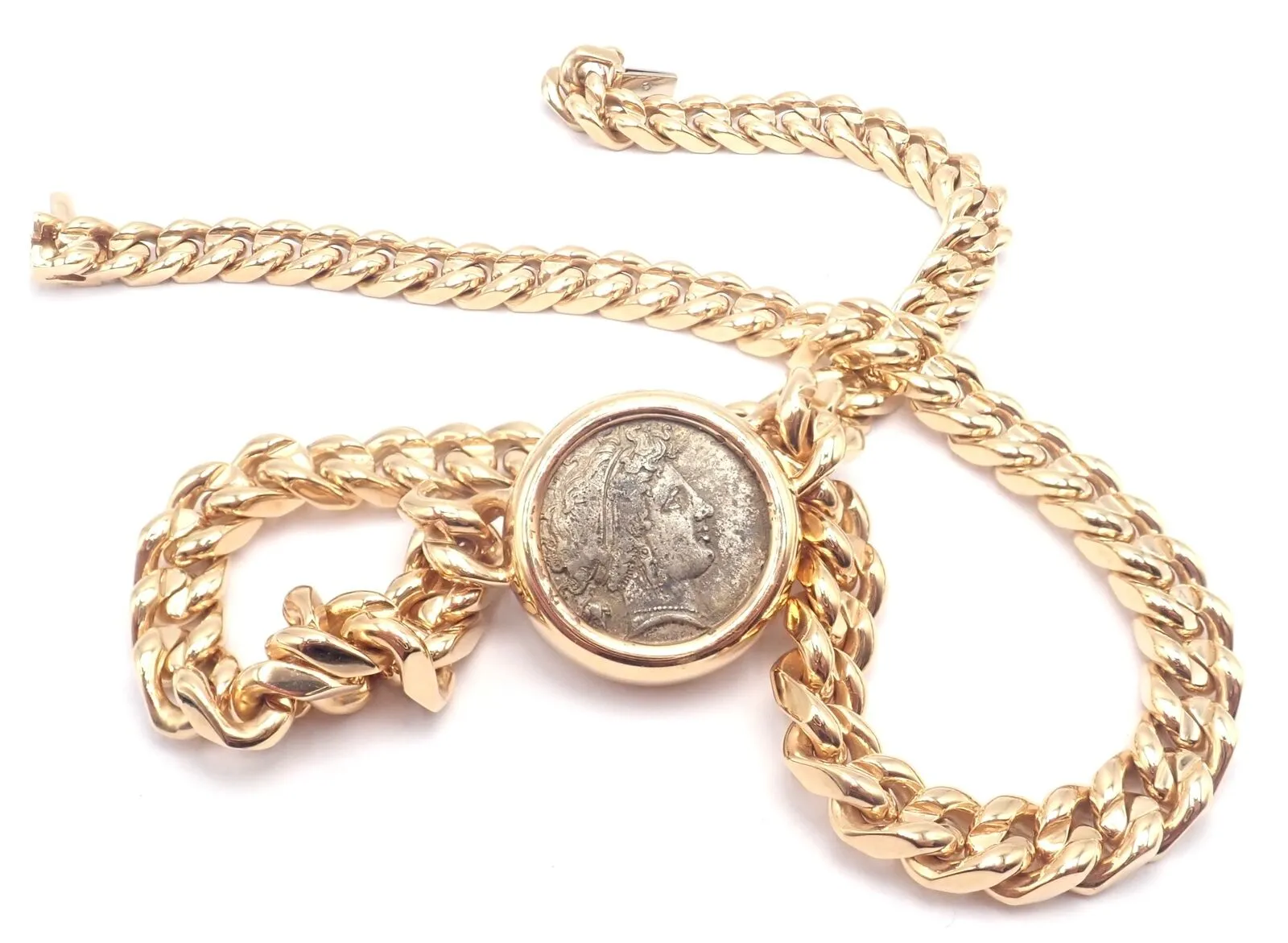 Rare! Bvlgari Bulgari 18k Yellow Gold Antique Coin Monete Link Necklace
