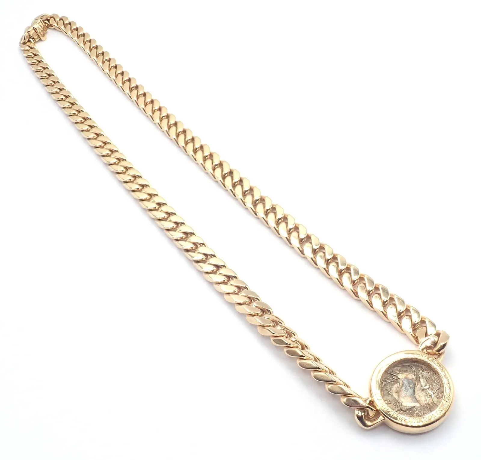 Rare! Bvlgari Bulgari 18k Yellow Gold Antique Coin Monete Link Necklace
