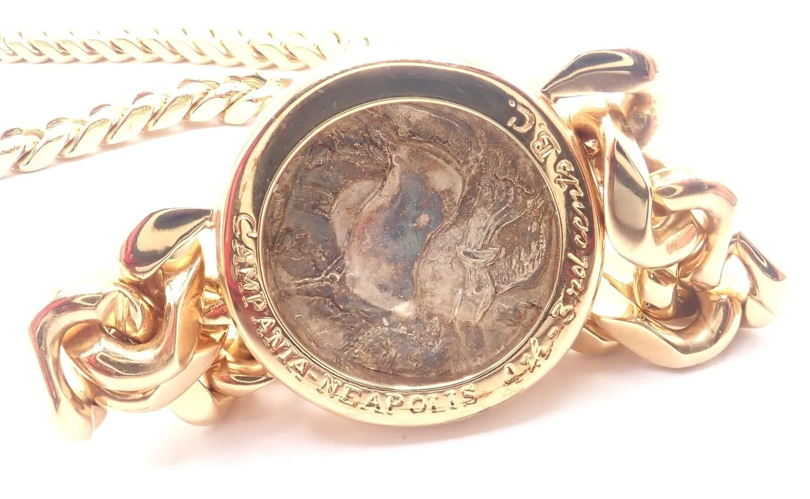 Rare! Bvlgari Bulgari 18k Yellow Gold Antique Coin Monete Link Necklace
