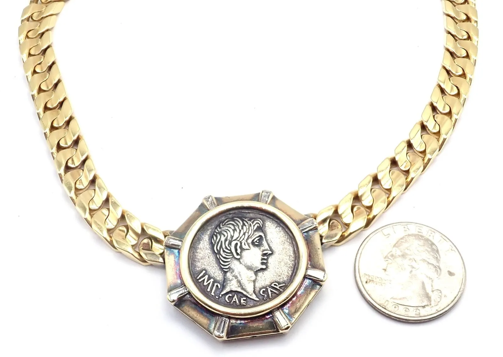 Rare! Bvlgari Bulgari 18k Yellow Gold Diamond Monete Antique Coin Link Necklace