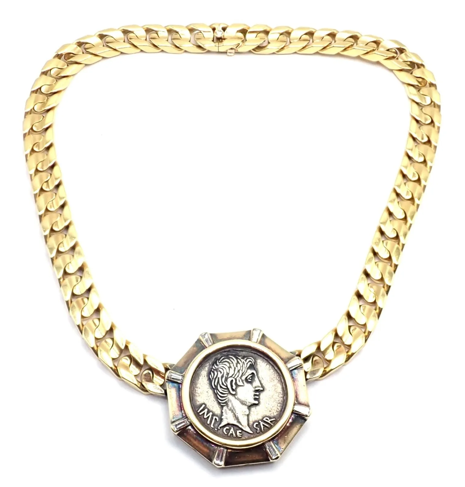 Rare! Bvlgari Bulgari 18k Yellow Gold Diamond Monete Antique Coin Link Necklace
