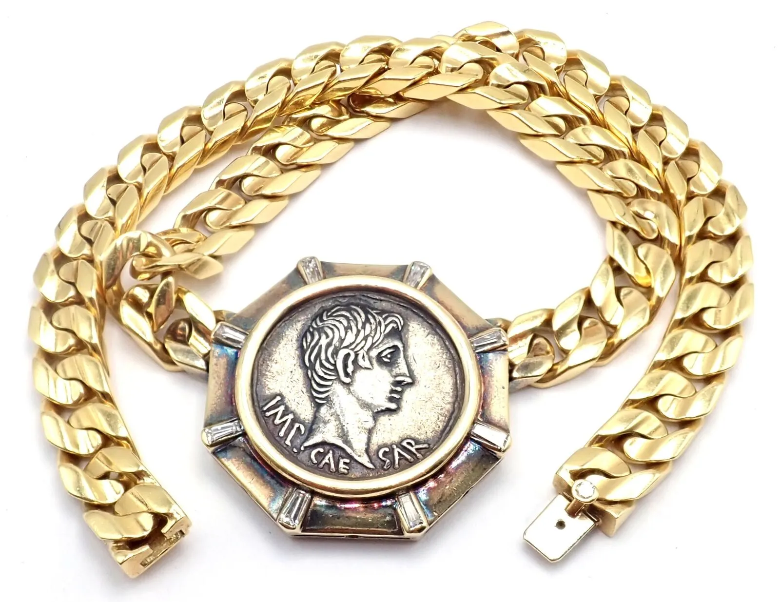 Rare! Bvlgari Bulgari 18k Yellow Gold Diamond Monete Antique Coin Link Necklace
