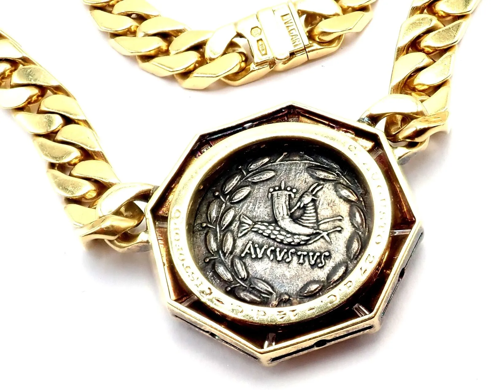 Rare! Bvlgari Bulgari 18k Yellow Gold Diamond Monete Antique Coin Link Necklace