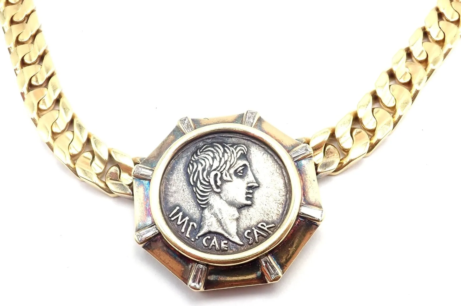 Rare! Bvlgari Bulgari 18k Yellow Gold Diamond Monete Antique Coin Link Necklace