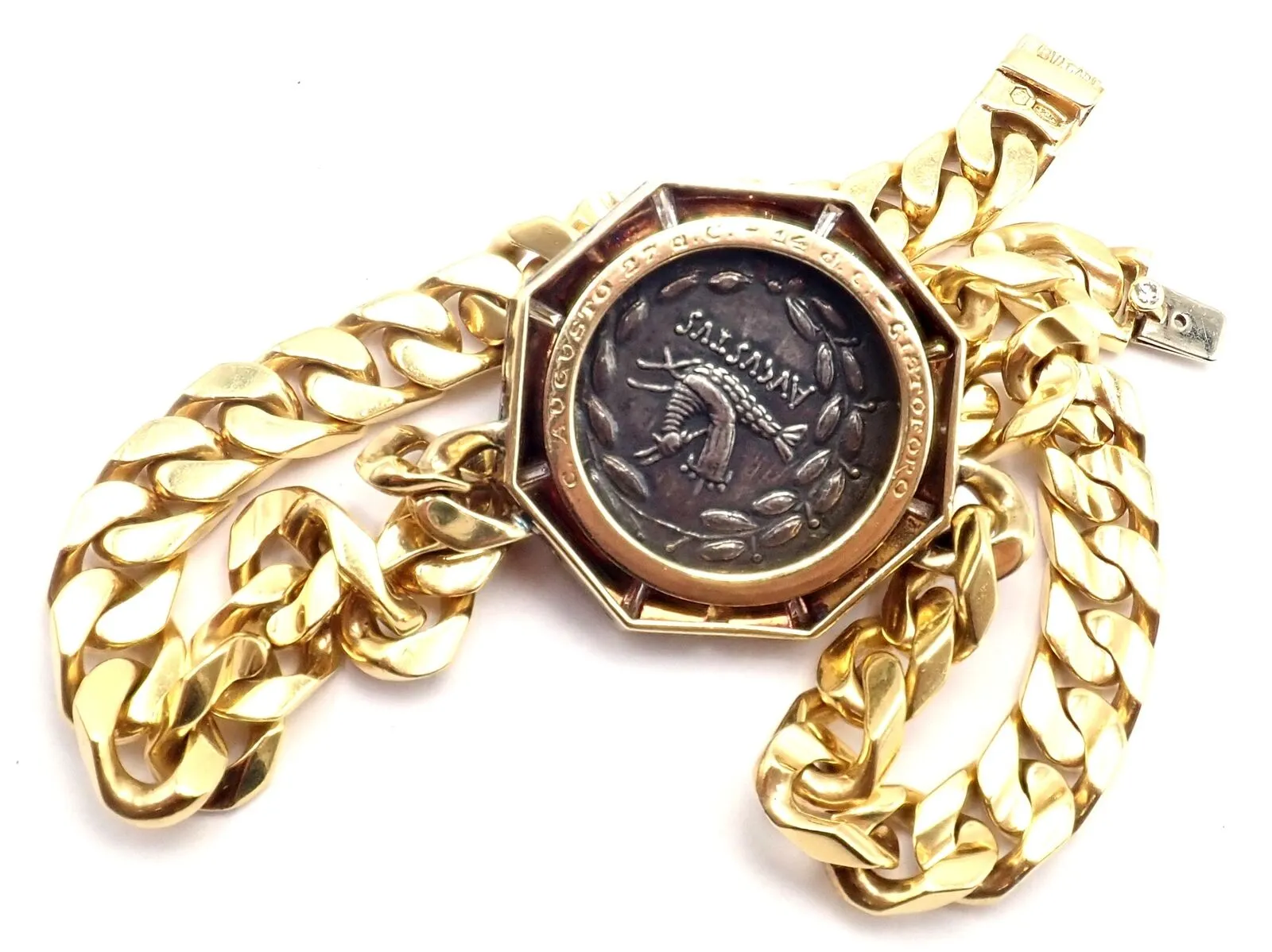Rare! Bvlgari Bulgari 18k Yellow Gold Diamond Monete Antique Coin Link Necklace