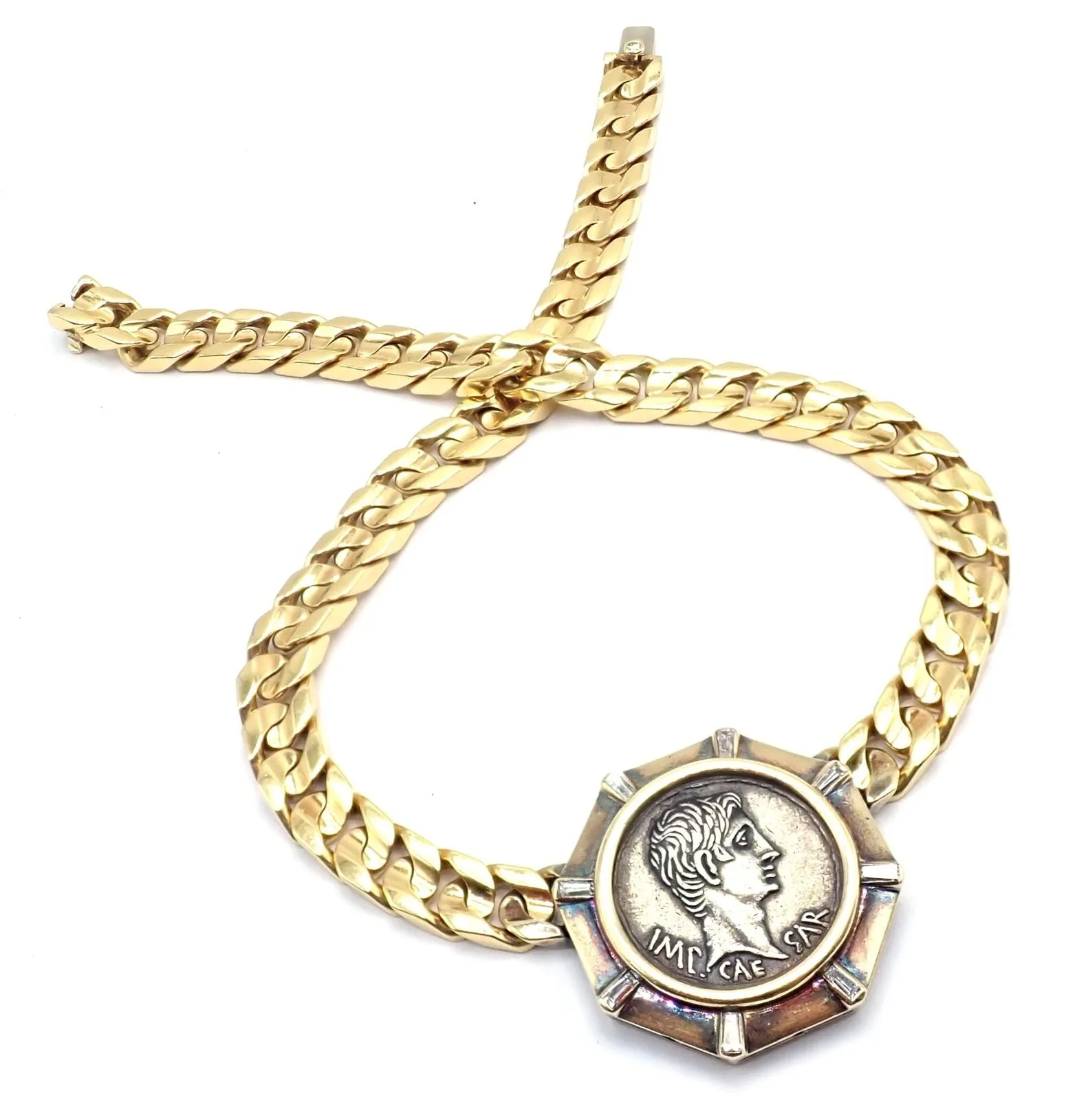Rare! Bvlgari Bulgari 18k Yellow Gold Diamond Monete Antique Coin Link Necklace