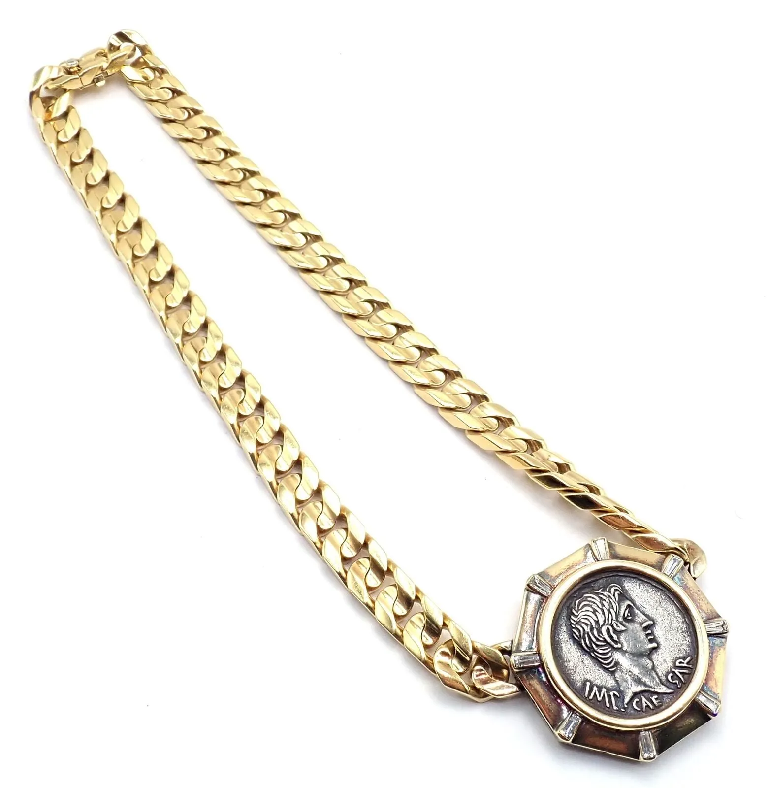Rare! Bvlgari Bulgari 18k Yellow Gold Diamond Monete Antique Coin Link Necklace