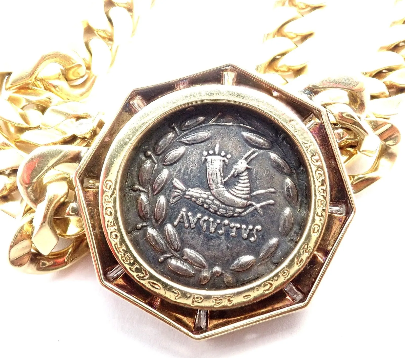 Rare! Bvlgari Bulgari 18k Yellow Gold Diamond Monete Antique Coin Link Necklace